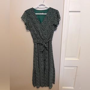 Dark Green Floral Midi Dress